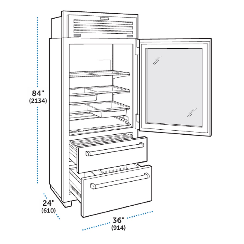 Refrigerador Puerta de Vidrio de Gran Altitud, Sub-Zero 