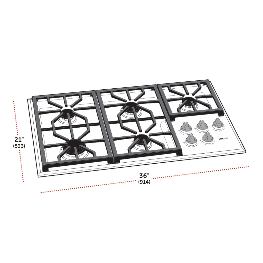 Parrilla de Gas LP Profesional de 36", Wolf 