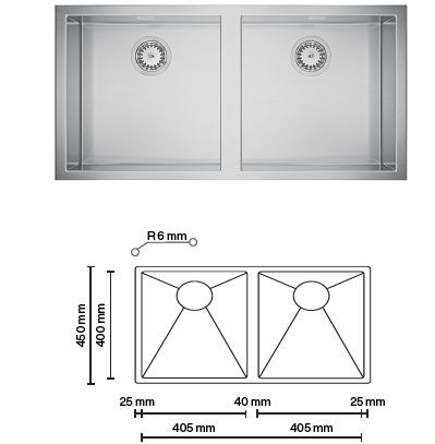 [FILOQ89X45X192V] FREGADERO SUBMONTAR DOBLE TINA ACERO INOX