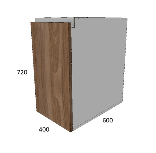 [B407260] GABINETE PUERTA EN TABLERO VESTO 18MM, INTERIOR MELAMINA BLANCA 16MM RH 1 ENTREPAÑO MOVIL BISAGRAS BLUMOTION CLIPTOP JALADERA GOLA ALUM.