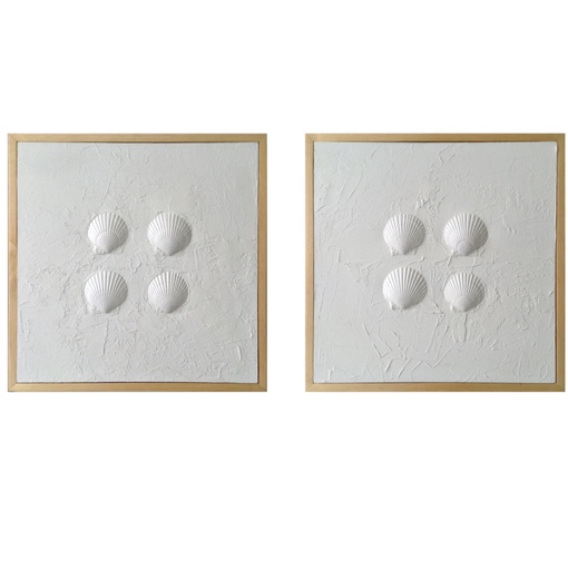[I1416X] MARCO DECORATIVO DIPTICO 4 CONCHAS 60X60 CM 2PZ MARCO PINO SOFI